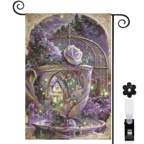 Drapeau vertical arche florale et rose blanche 30 x 45 cm décoration saisonnière cour (1/4)