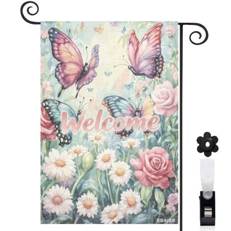 Drapeau de jardin papillons et fleurs multicolores 30 x 45 cm décoration maison de campagne (1/5)