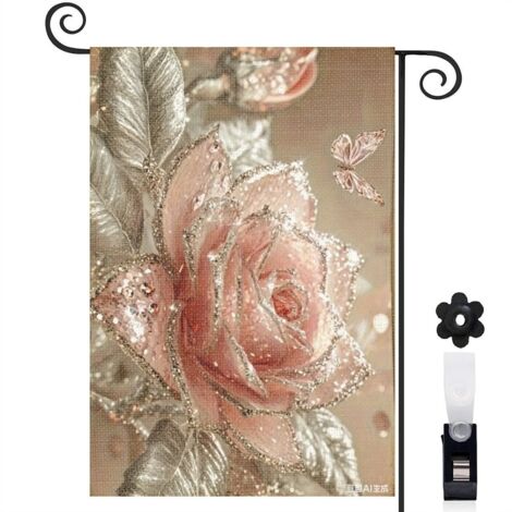 Bannière de cour fontaine et rose cristalline 30 x 45 cm décoration porche et maison (1/5)