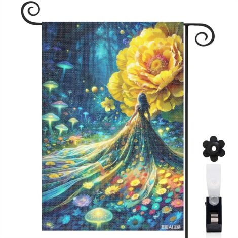 Drapeau vertical forêt enchantée et fée dorée 30 x 45 cm décoration saisonnière extérieure (1/4)