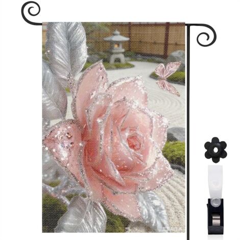 Bannière de cour arche florale et rose rose 30 x 45 cm décoration maison de campagne (1/5)