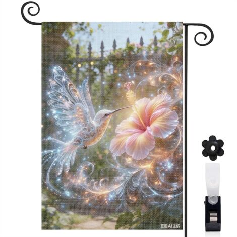 Bannière de cour Welcome oiseau et fleurs délicates 30 x 45 cm décoration saisonnière (1/5)