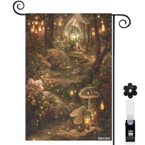 Bannière de cour Welcome sentier enneigé et lumières 30 x 45 cm décoration porche (1/5)