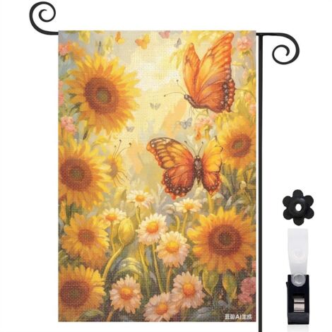 Drapeau vertical papillons colorés et marguerites 30 x 45 cm décoration saisonnière cour (1/5)