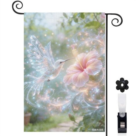 Bannière de cour Welcome oiseau coloré et bouquet floral 30 x 45 cm décoration saisonnière (1/4)
