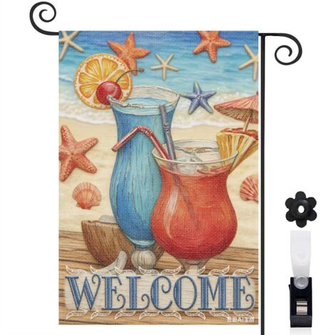 Drapeau de jardin Welcome cocktails de plage 30 x 45 cm décoration extérieure jardin (1/5)