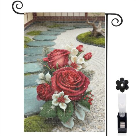 Drapeau vertical hiver enchanté et roses rouges 30 x 45 cm décoration saisonnière extérieure (1/4)