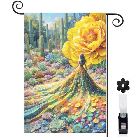 Drapeau de jardin robe dorée et fleurs multicolores 30 x 45 cm décoration extérieure et cour (1/5)