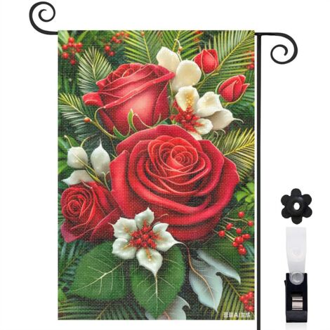 Drapeau vertical Welcome et roses rouges vibrantes 30 x 45 cm décoration porche et entrée (1/3)