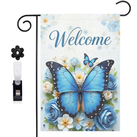 Drapeau vertical plage de sable et tongs bleues 30 x 45 cm décoration jardin d'été (1/5)