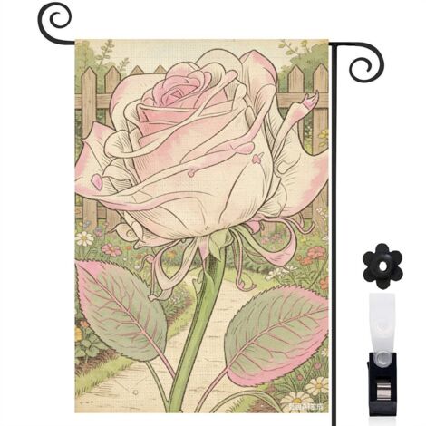 Drapeau de jardin rose rose transparente 30 x 45 cm décoration extérieure jardin (1/5)