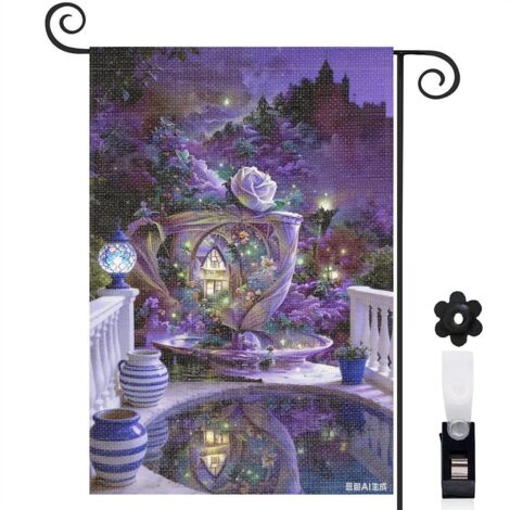 Drapeau de jardin arche florale et lumières scintillantes 30 x 45 cm décoration cour et balcon (1/5)