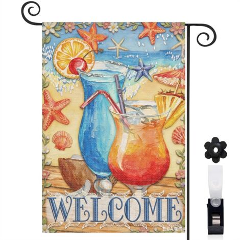 Drapeau vertical cocktails et fleurs de plage 30 x 45 cm décoration saisonnière extérieure (1/5)