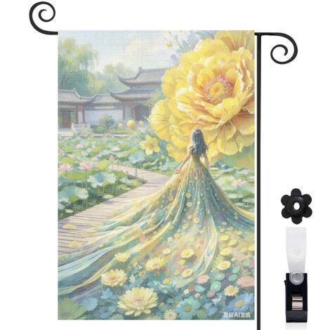 Drapeau vertical forêt enchantée et fleurs colorées 30 x 45 cm décoration cour et extérieur (1/5)