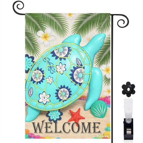 Bannière de cour tortue de mer et lavande 30 x 45 cm décoration terrasse et balcon (1/5)