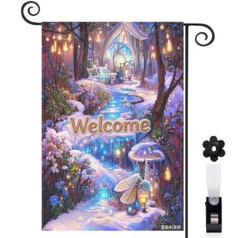Drapeau de jardin Welcome hiver enchanté et Welcome 30 x 45 cm décoration maison de campagne (1/5)