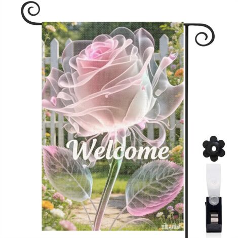 Drapeau vertical rose transparente et effet néon 30 x 45 cm décoration saisonnière cour (1/5)