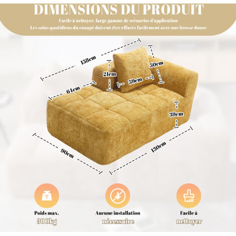 Chaise-longue confortable, sans besoin de montage. Canapé doux avec des coussins. Compartiments latéraux pour la télécommande et le téléphone portable. De style élégant et raffiné. Couleur jaune. (1/5)
