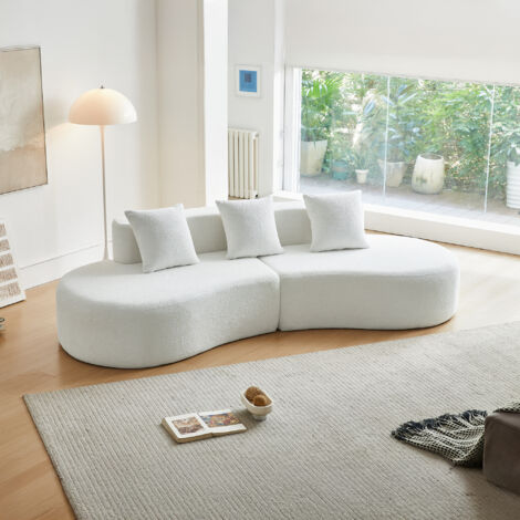 Canapé moderne en tissu bouclé, avec trois sièges. Un canapé idéal pour les salles à manger et les appartements. Facile à monter. (1/5)