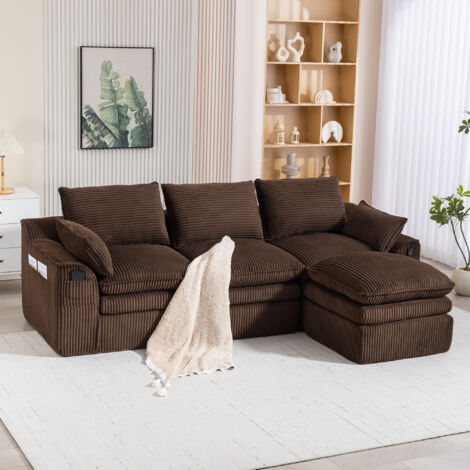 Canapé modulaire pour 3 personnes (avec des accoudoirs) – inclus des coussins et 2 compartiments sur les côtés. Matériau du matelas : mousse à 3 couches + cœur en ressort (1/5)