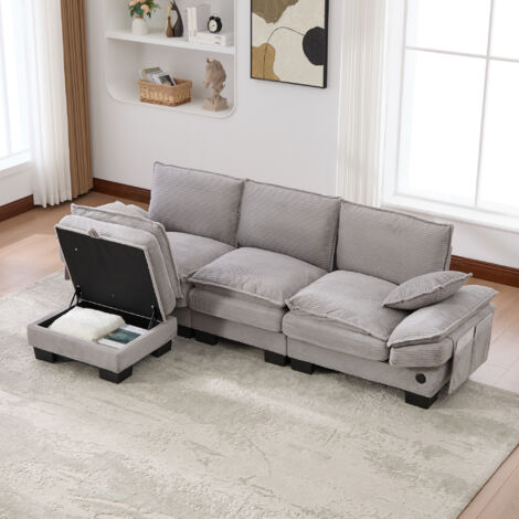 Canapé modulaire pour 3 personnes (avec un tabouret) – large assise, design ergonomique, rembourrage en mousse de haute qualité. Possède également une prise USB-C et des compartiments latéraux. (1/5)