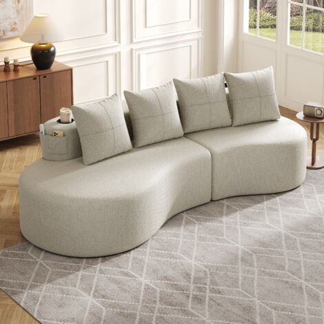 Canapé en tissu lin, avec 4 coussins. Matelas épais et confortable. Dispositifs pour le rangement des tasses. Poche latérale. Design unique. Confortable et respirant (1/5)
