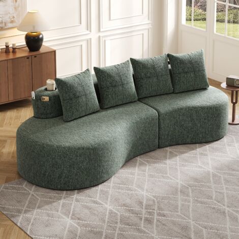 Canapé en tissu lin, avec 4 coussins. Matelas épais et confortable. Possibilité de ranger les tasses dans des compartiments spéciels. Design unique, confortable et respirant. Parfait pour le salon (1/5)