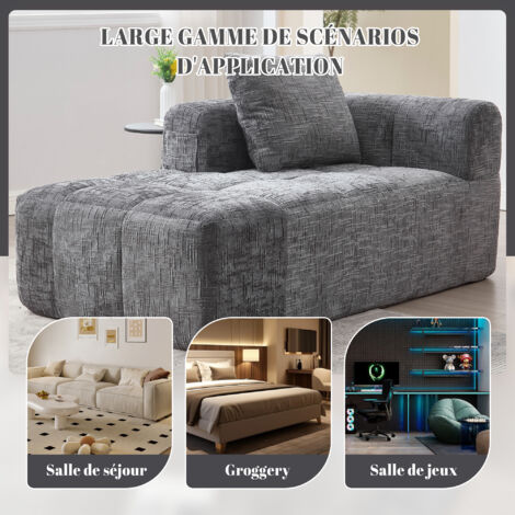 Chaise-longue confortable, sans besoin de montage. Canapé moelleux avec des coussins. Des compartiments à l’arrière pour la télécommande et le téléphone portable. Tout est bien rangé et élégant. Coule (1/5)