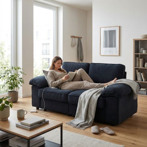 FX-P20EU-BK1 (SOFA 8813-27) : Canapé pour 2 personnes, avec un espace de rangement intégré. Revêtement en tissu doux et cadre en bois robuste. Idéal pour le salon. (1/5)