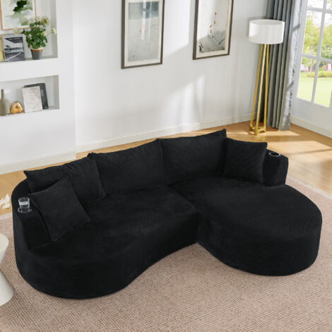 Canapé compressif pour 3 personnes. Chaiselongue à droite + canapé pour 2 personnes. Design en forme de arc. Tissu doux. Possède des étagères pour les boissons et des coussins (1/5)