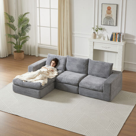 Canapé sans pieds avec chaise. Canapé moderne et garni de coussinets en cuir. Il comprend trois coussins. Idéal pour les pièces à vivre et à dormir. Pas besoin de montage. Dimension : W3349S00016 (1/5)