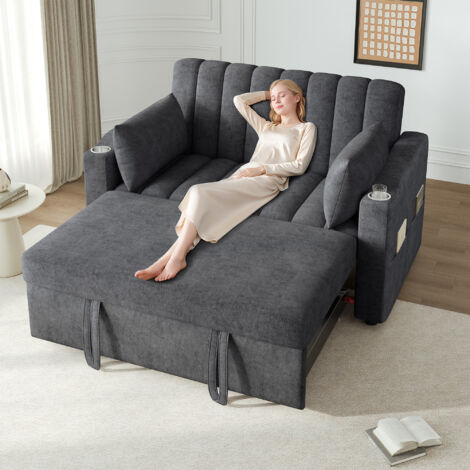 Canapé multifonction moderne, canapé-lit, lit avec fonction de couchage. Canapé double avec dossier réglable. Possède des compartiments pour les boissons et des coussins. Idéal pour les séjours en fam (1/5)