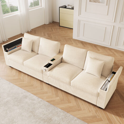 Canapé moderne pour 4 personnes. Canapé idéal pour les pièces à vivre, avec fonction de charge USB/USB-C. Housses d’assise rétractables. Espace de rangement intégré. Canapé confortable (1/5)