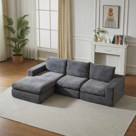 Canapé sans pieds avec chaise : canapé moderne et rembourré en cuir, avec trois coussins. Canapé en cuir idéal pour les pièces à vivre et aux chambres. Pas besoin de montage. (1/5)