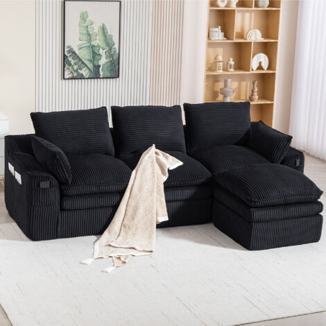 Canapé modulaire pour 3 personnes (avec des accoudoirs) – inclus des coussins et 2 compartiments latéraux. Matériau du matelas : mousse à 3 couches (1/5)