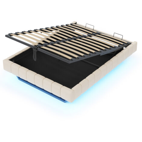 Cadre de lit relevable hydraulique avec espace de rangement — Sans tête de lit, doté d'un revêtement en tissu rembourré multifonctionnel — Un design moderne pour une chambre élégante (1/5)