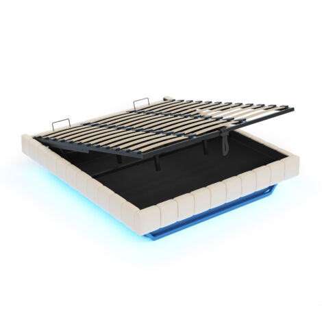 Lit flottant avec éclairage LED — Un lit rembourré moderne offrant un vaste espace de rangement sous le lit, une respirabilité supérieure ainsi qu'une résistance exceptionnelle aux taches et à l'abras (1/5)