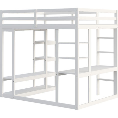 Un lit mezzanine multifonctionnel et intégré, comprenant un espace de couchage, un espace de travail et des rangements — dont une penderie —, ce qui en fait le choix idéal pour gagner de la place (1/5)