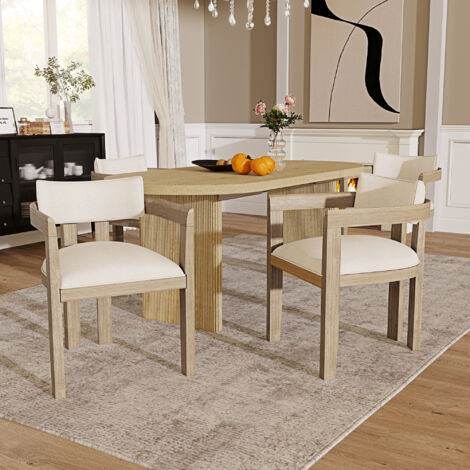4 chaises en bois massif, confortables et respirantes. Conçues pour les salles à manger, les salons, les cafés… Style moderne. Matériau : lin couleur naturelle. (1/5)