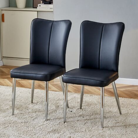 Deux chaises de séjour modernes, conçues dans un design noir. Disponibles en plusieurs couleurs. Hauteur : 89 cm. Set de chaises de séjour en PU noir. (1/5)
