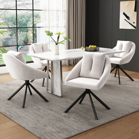 Fauteuil en velours moderne et élégant. Fauteuil pivotant très confortable pour les repas. Matériau en velours respirant. Design ergonomique. Fauteuils gris élégants – quatre fauteuils au total. (1/5)