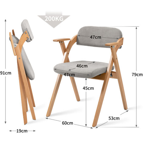 Chaises pliant avec accoudoirs, en bois, empilables et dépliables. Chaise de repas dotée de sièges rembourrés. En stock : 2 pièces. Parfait pour les invités, le bureau, les mariages… Couleur grise. (1/5)