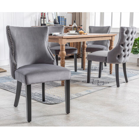 Banc de 4 pieds, banc en tissu gris pour la salle à manger. Structure en bois massif, couleur grise. Ensemble de 4 pièces. (1/5)