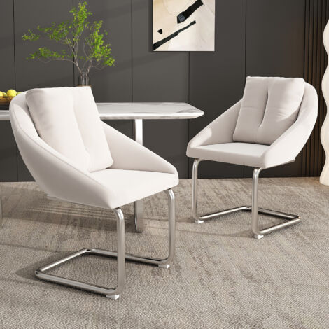 Chaises en velours, set de 2 pièces, avec coussins. Des sièges luxueux, parfaits pour le salon et la chambre à coucher. Pieds incurvés, couleur beige. (1/5)