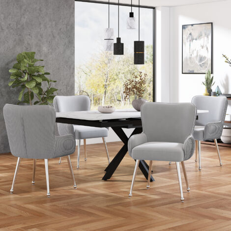 Chaises Samt-Esszimmerstuhl, ensemble de 4 chaises. Design luxueux. Conçues pour les pièces à vivre et les chambres à coucher. Chaises dotées de quatre pieds métalliques en argent. (1/5)