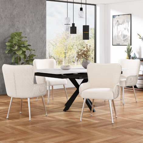 Chaises de salon en métal argenté, set de 4 pièces. Design luxueux. Conçues pour être utilisées dans les salons et les chambres à coucher. (1/5)