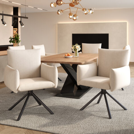 6 chaises de salle à manger. Chaise confortable avec 4 pieds métalliques. Chaise pivotante de 360°. Chaise pour les pièces à vivre et aux chambres. (1/5)