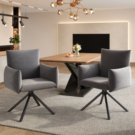 Set de deux chaises de salle à manger. Chaise rembourrée avec 4 pieds métalliques. Chaise pivotante à 360°. Chaise pour le salon ou la chambre à coucher. Chaise pour les travaux et la bureautique. (1/5)