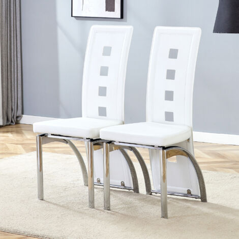 [2e ensemble] Chaises de style européen pour la salle à manger, avec motif en trous. Structure en cuir PU blanc et pieds métalliques argentés. Hauteur : 102,5 cm. Parfait pour une salle à manger ou un (1/5)