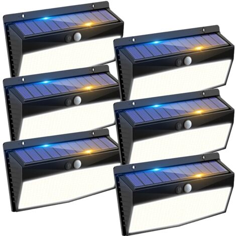 Lot de 6 lampes solaires d'extérieur, applique murale 368 LED avec détecteur de mouvement, étanches IP65, lumière blanche. (1/5)